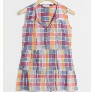 Anthropologie Pilcro Neve Tiered Blouse Top Plaid Button Prairie Western Cottage